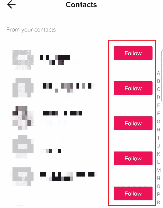 tap on Follow next to the desired TikTok profile you want to follow from your contacts | find someone's secret TikTok account