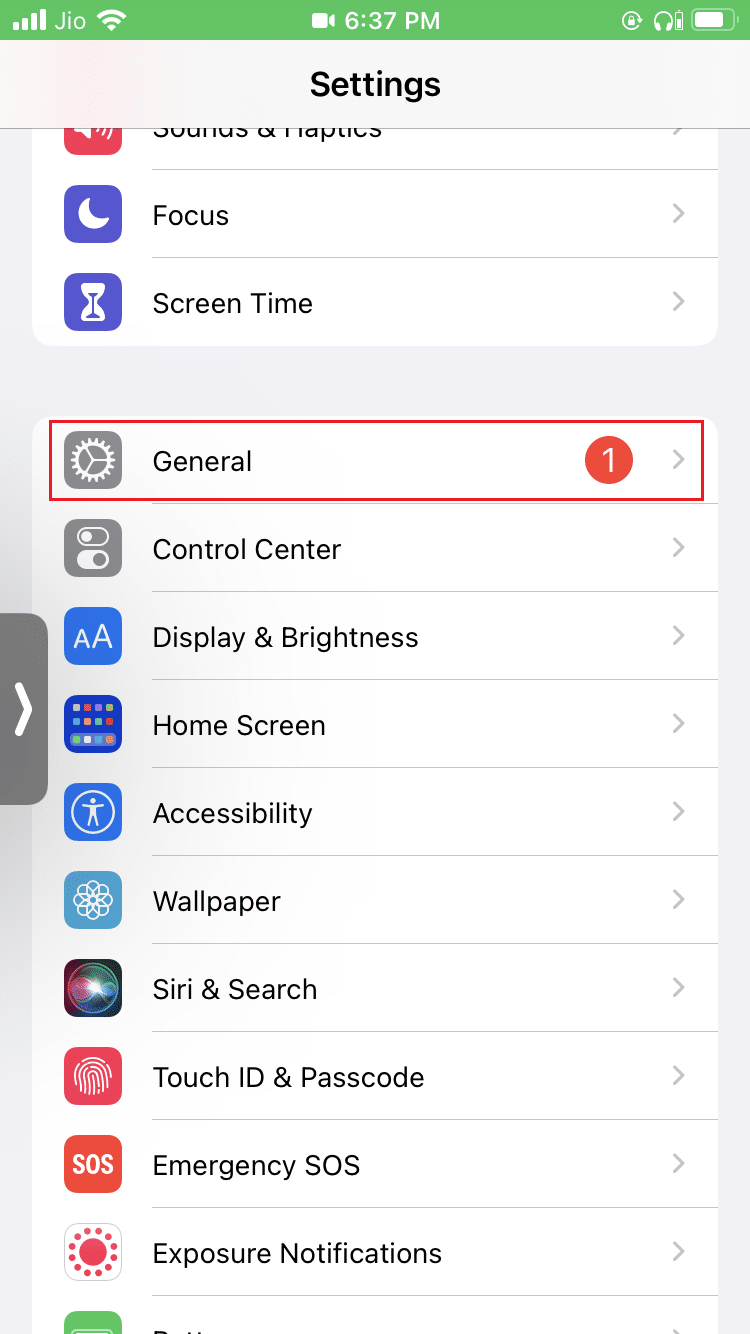 tap on General Settings option on iPhone