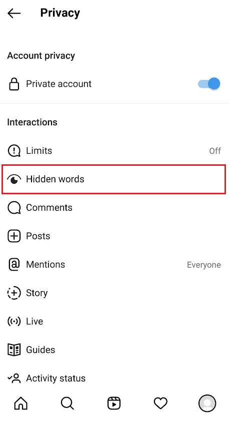 tap on Hidden words