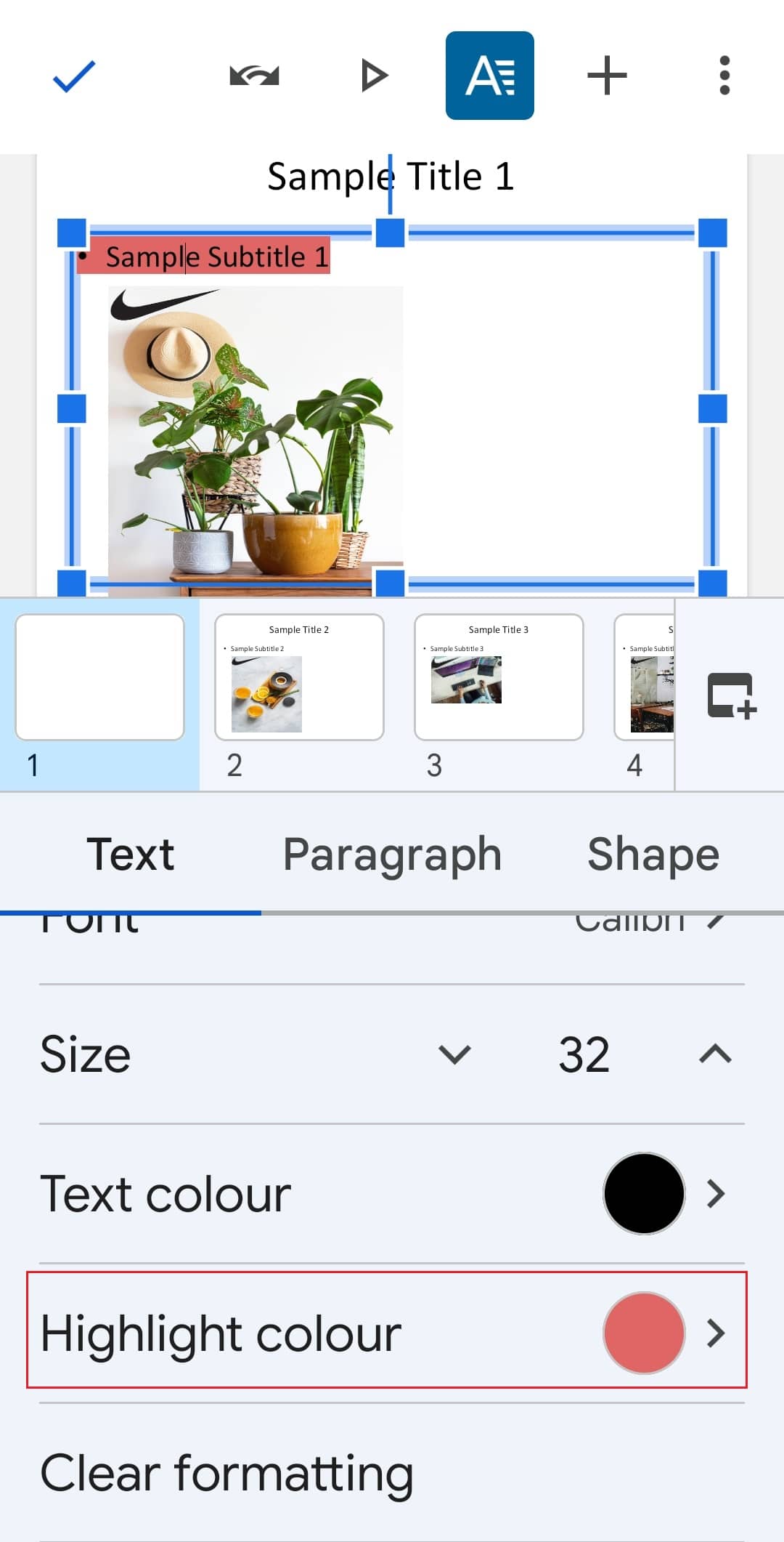 tap on Highlight color in Google Slides android app