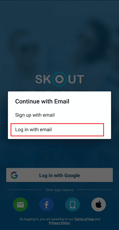 tap on Log in with email