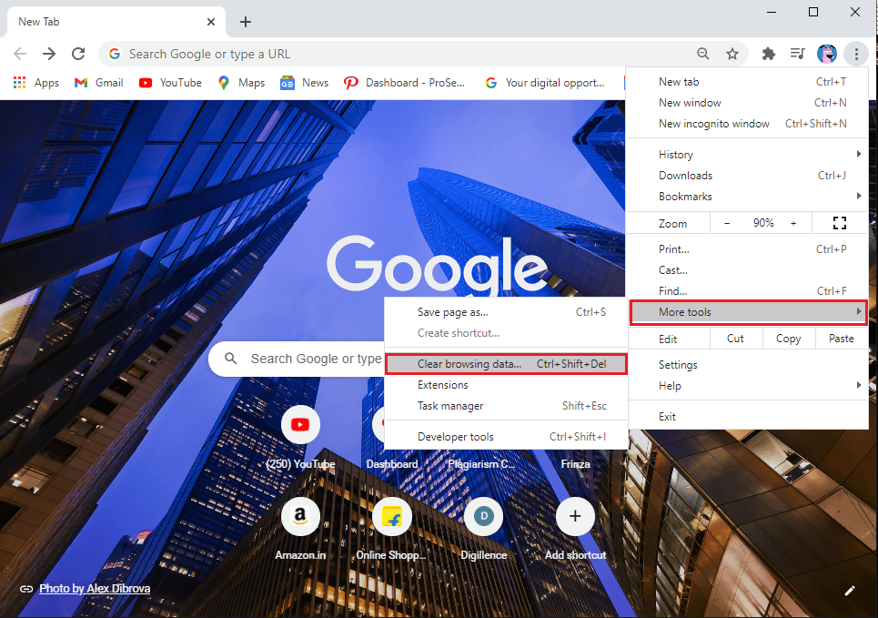tap on More tools and select 'clear browsing data.' | Fix No Sound issue in Google Chrome