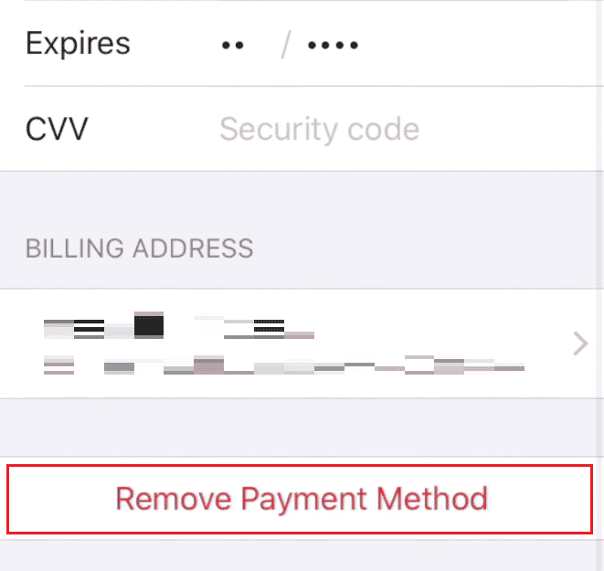 tap on Remove Payment Method from the bottom of the screen