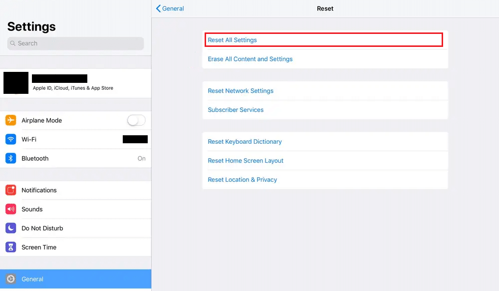 tap on Reset All Settings