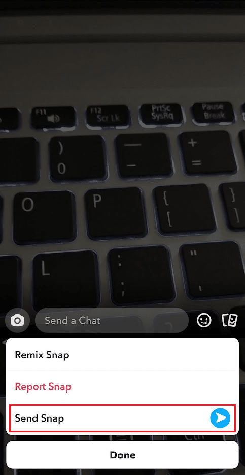 tap on Send Snap from the popup menu | How to Repost Instagram Videos on Snapchat Story