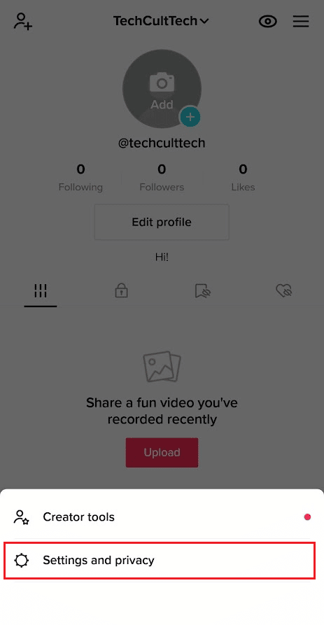 tap on Settings and privacy | How to Mass Delete TikTok Videos