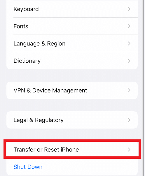 tap on Transfer or Reset iPhone | Fix iPhone Not Detected in Windows 10