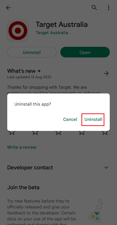 tap on Uninstall from the popup