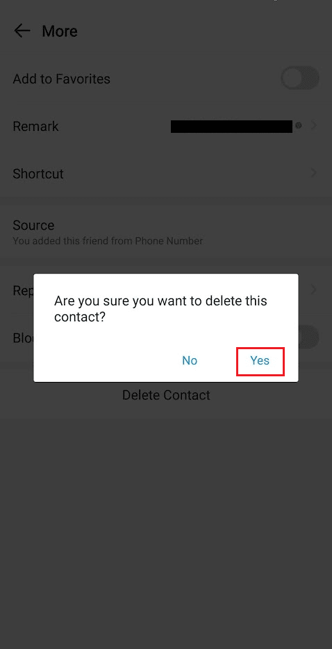 tap on Yes from the popup to delete that imo contact number