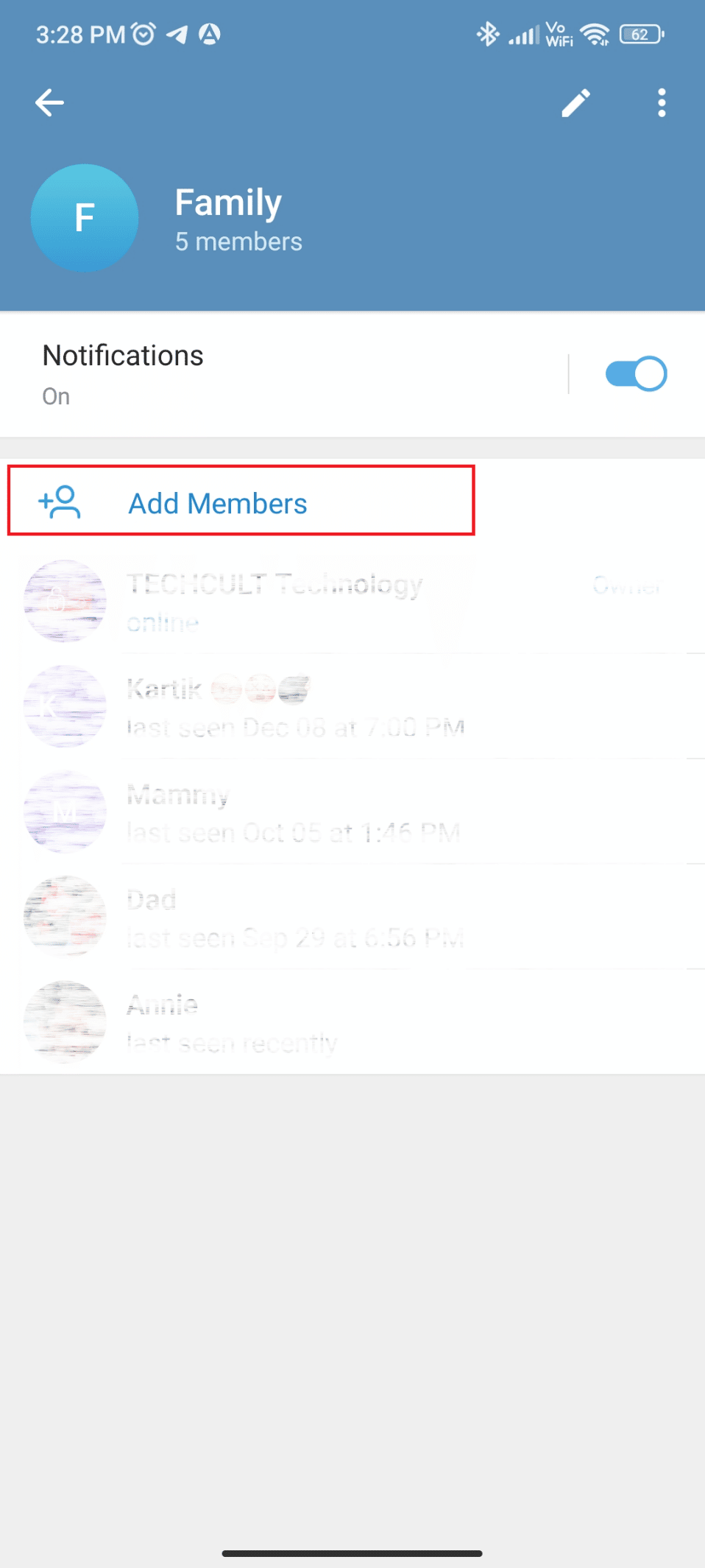Tap on Add Members. How to Add Members in Telegram Group