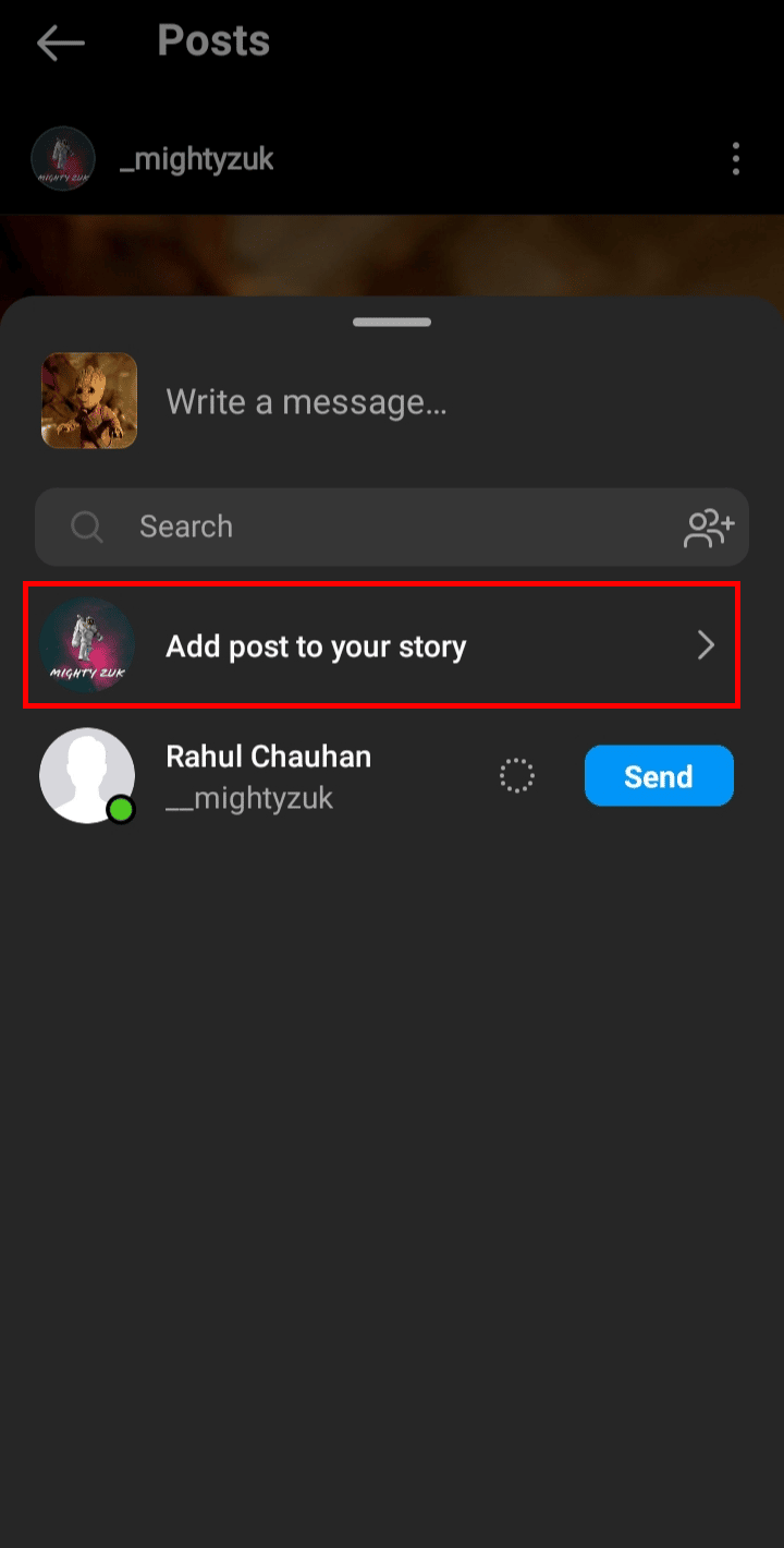Tap on Add post to your story option.