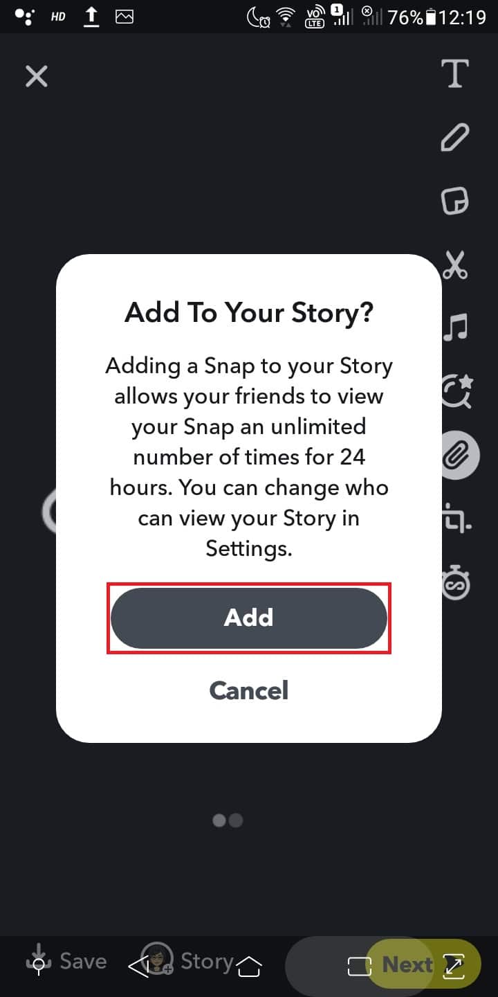 Tap on Add to complete adding the link to your story on Snapchat. 