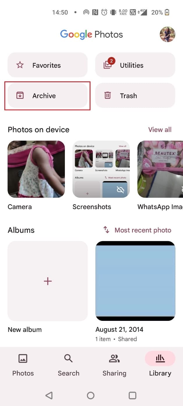 Tap on Archive in Google Photos | stop Google Photos from saving photos