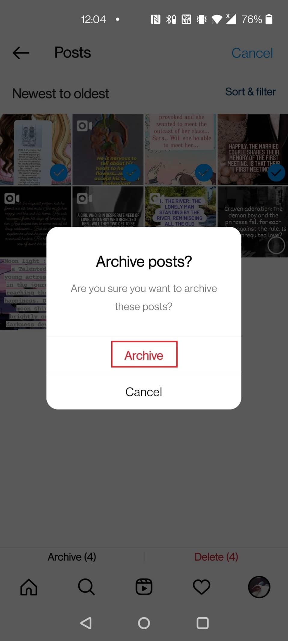 tap on Archive in the pop-up