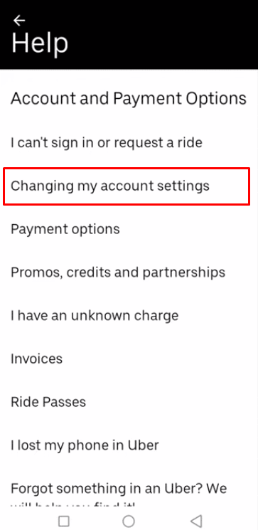  Tap on Changing my Account Settings option. 