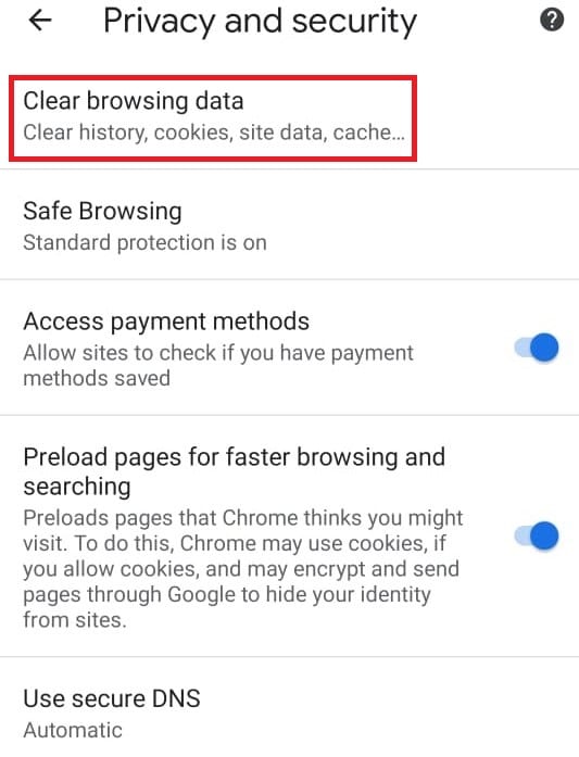Tap on Clear browsing data.