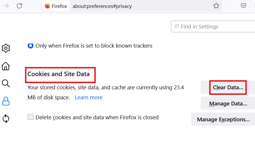 Tap on Clear data in cookies and site data
