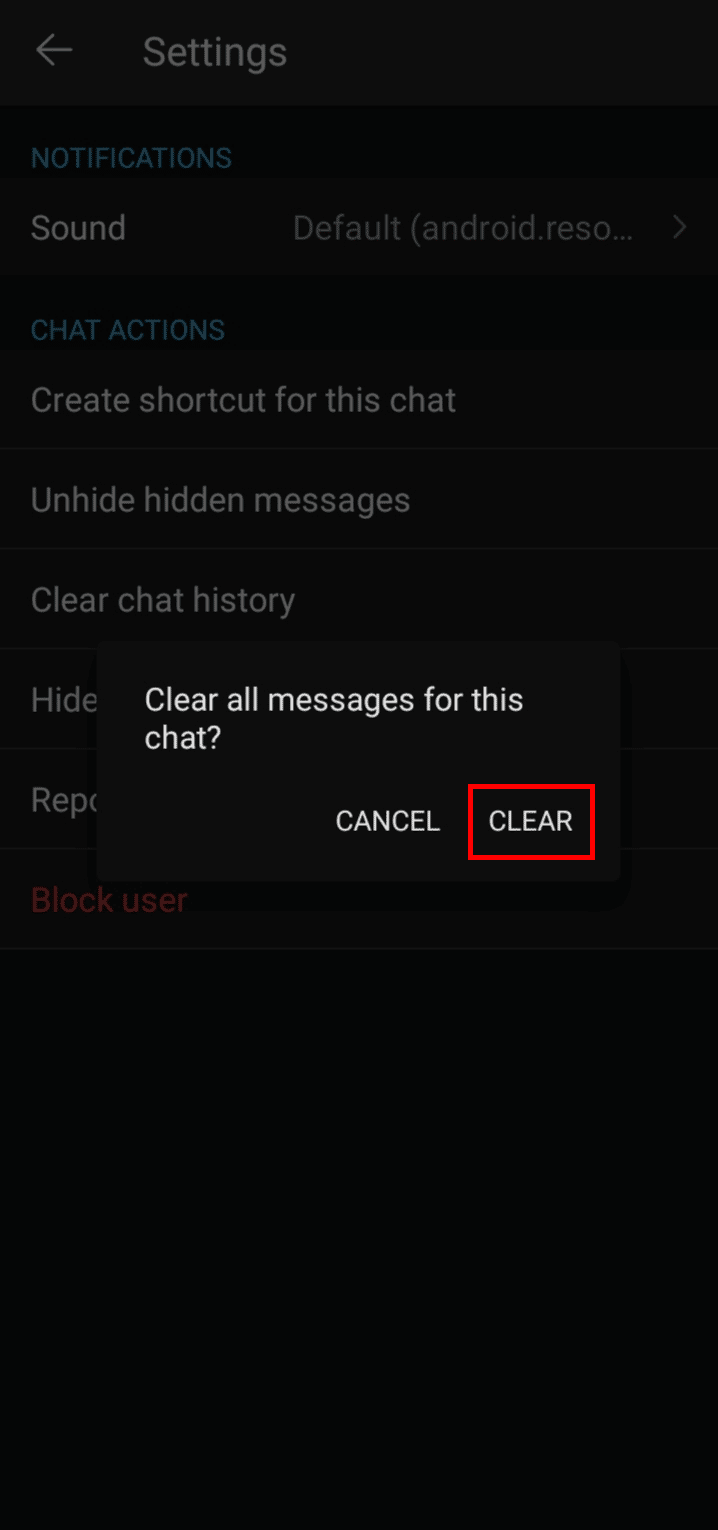 Tap on CLEAR to permanently delete a chat on GroupMe.