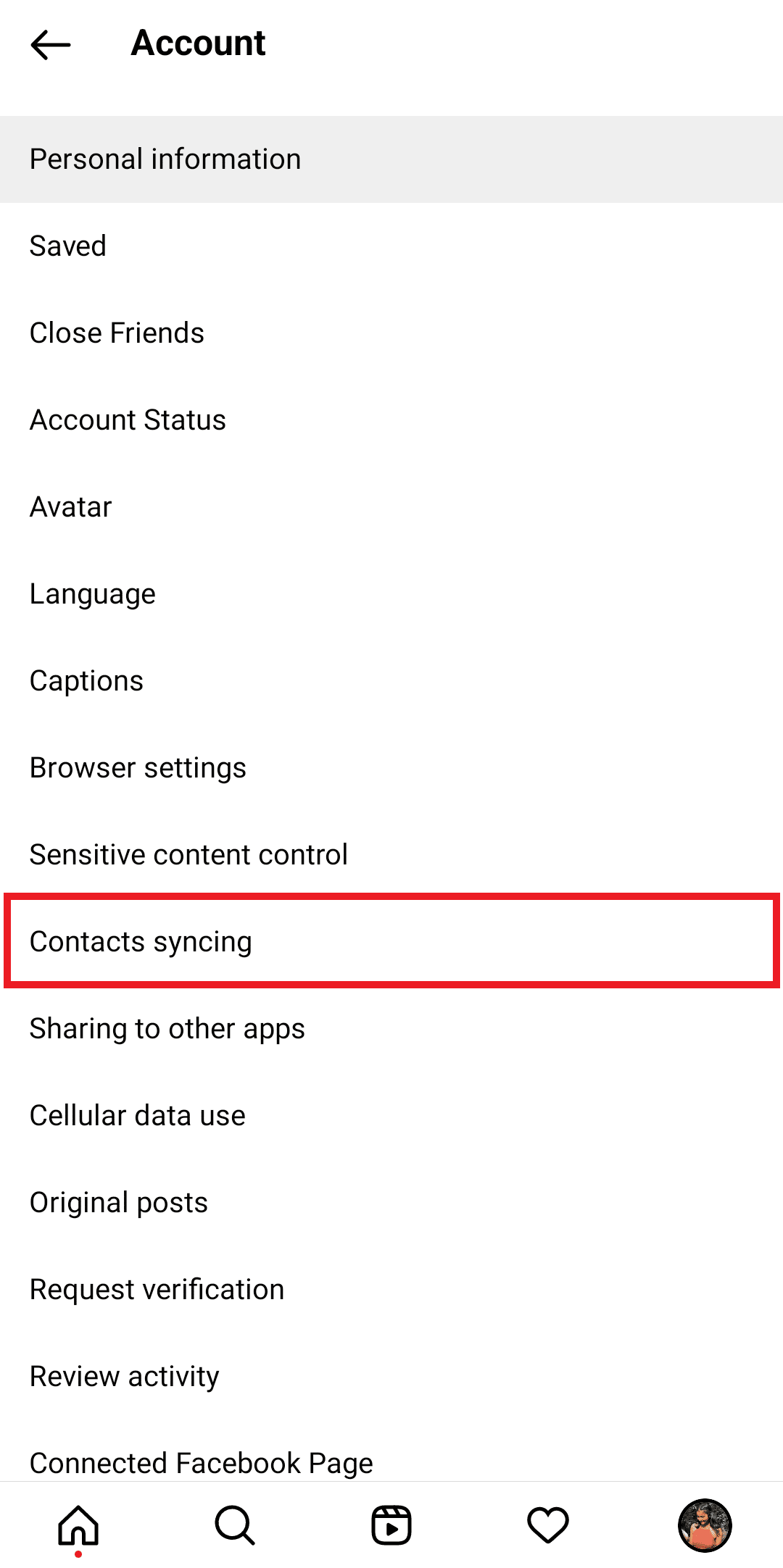 tap on contacts syncing 