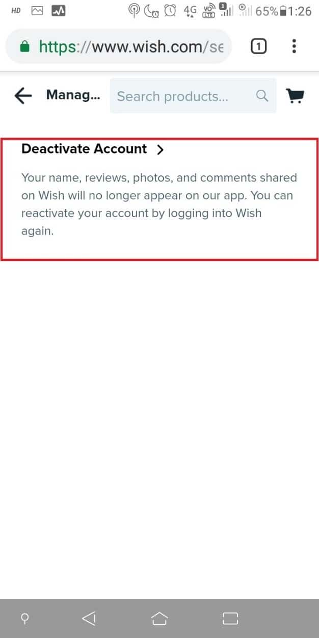 Tap on Deactivate Account if you want to deactivate your account temporarily | How to Delete Your Wish Account