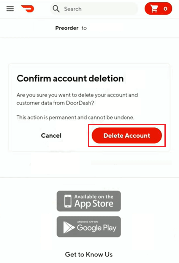 Tap on Delete Account