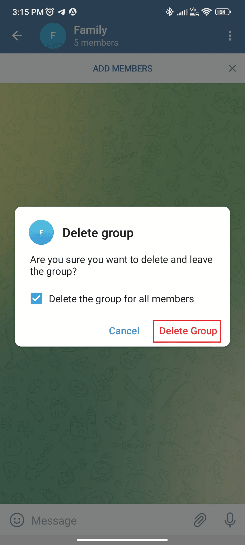 Tap on Delete Group 