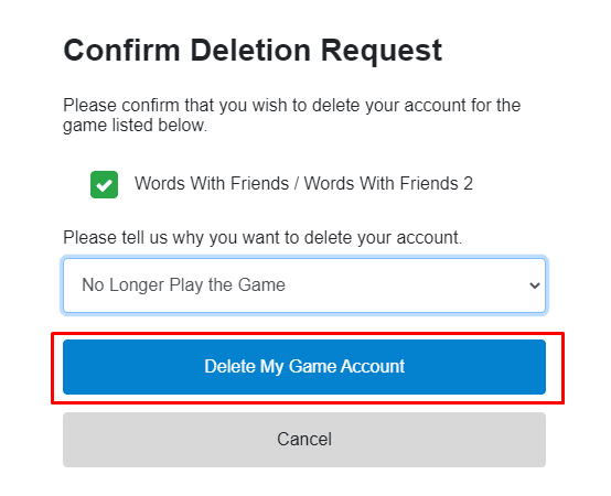 tap on Delete My Game Account.