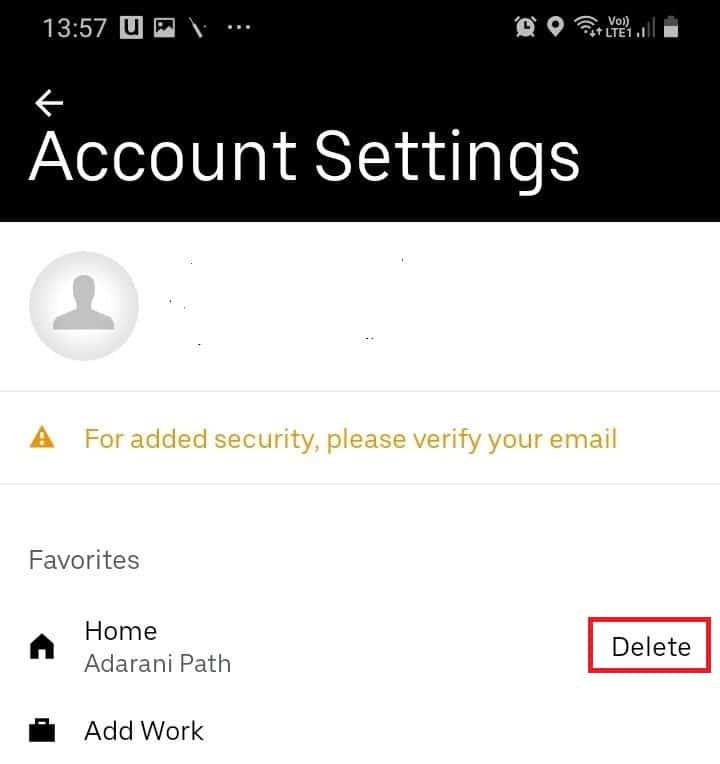 Tap on Delete next to your favorite places | How to Delete Uber History