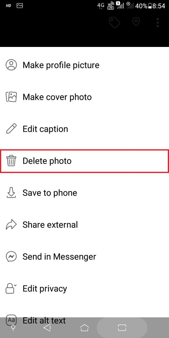 Tap on Delete photo to delete your photo. | How to Delete All Your Facebook Pictures