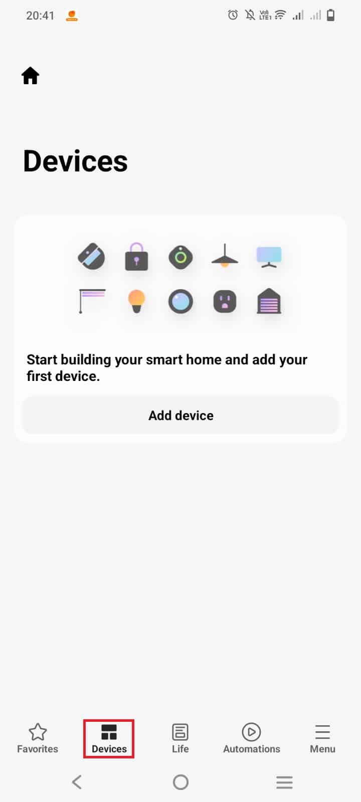 Tap on Devices to add your Samsung TV model to your SmartThings app.