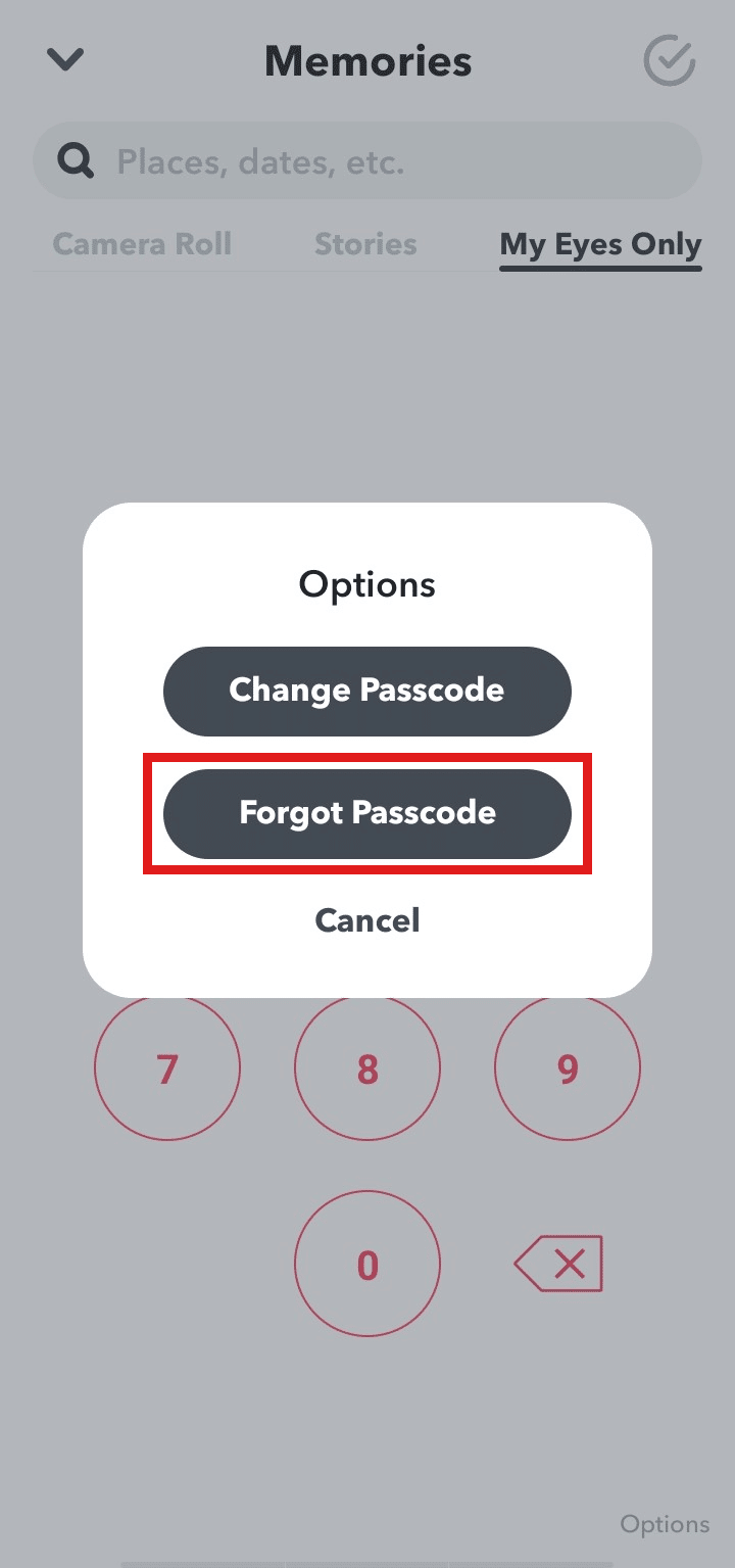 Tap on Forgot Passcode. | How to Delete My Eyes Only on Snapchat