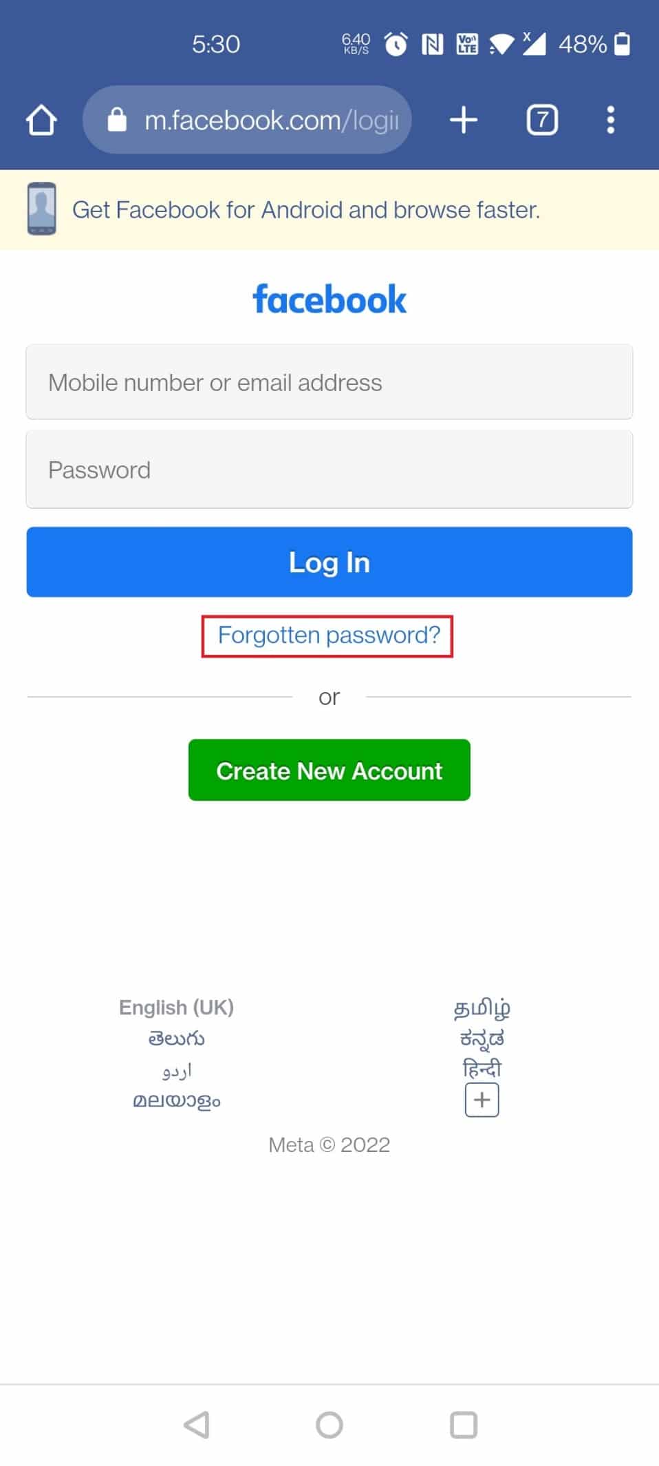 Tap on Forgotten password | | How to Change Phone Number on Facebook