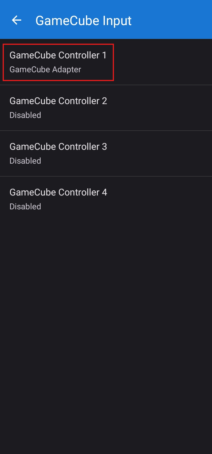 Bakstelėkite GameCube Controller 1.