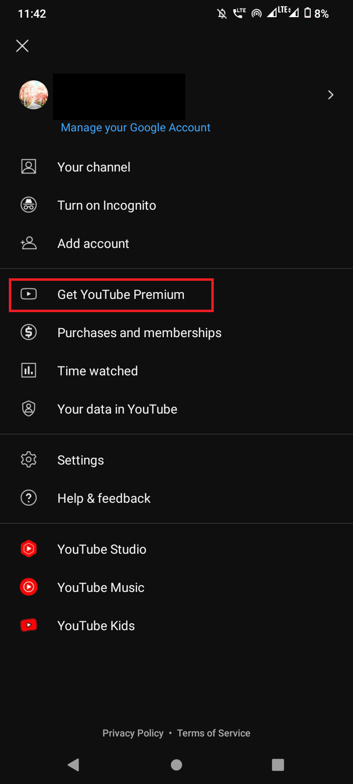 tap on get youtube premium