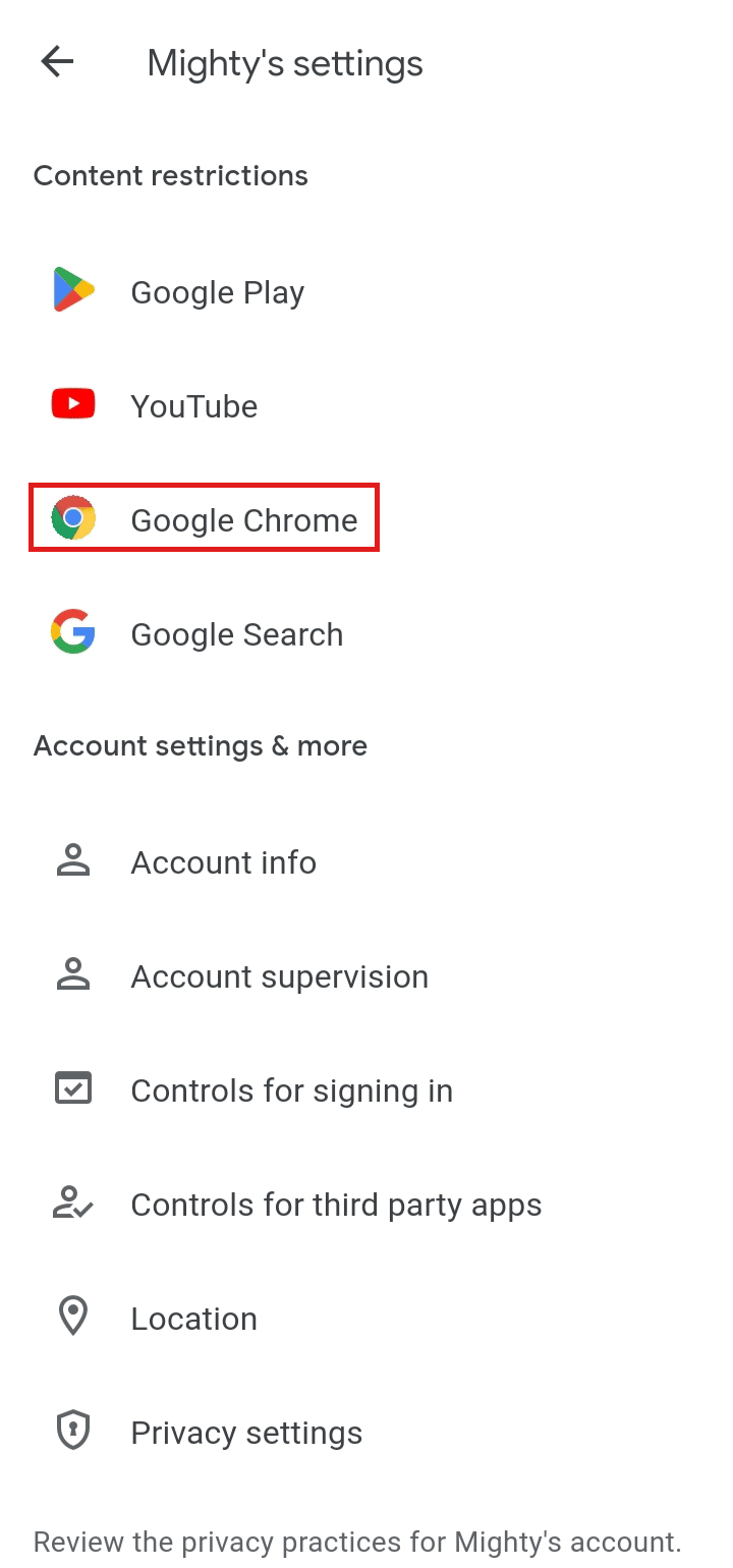 Докоснете Google Chrome от споменатите опции.