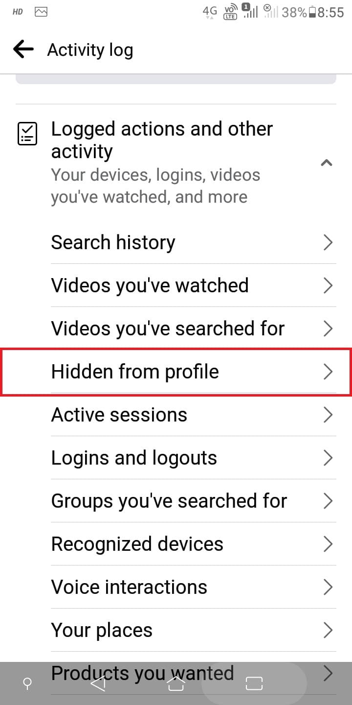 Tap on Hidden from profile to see hidden posts on Facebook. 