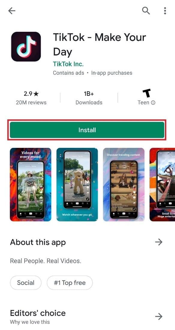 tap on install | tiktok profile picture not showing