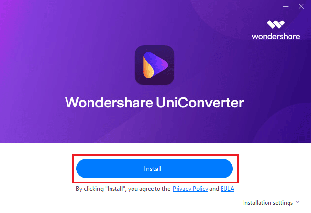 اضغط على تثبيت Wondershare UniConverter
