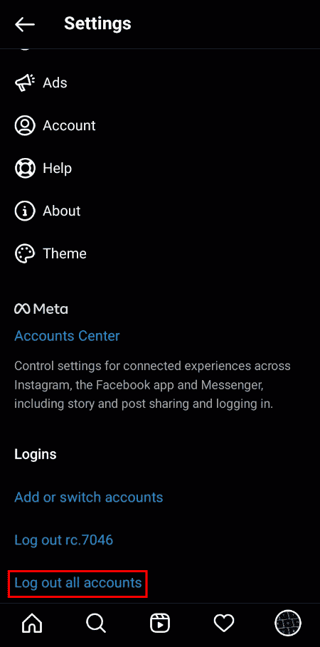 Tap on log out of all accounts to remove all the accounts simultaneously.