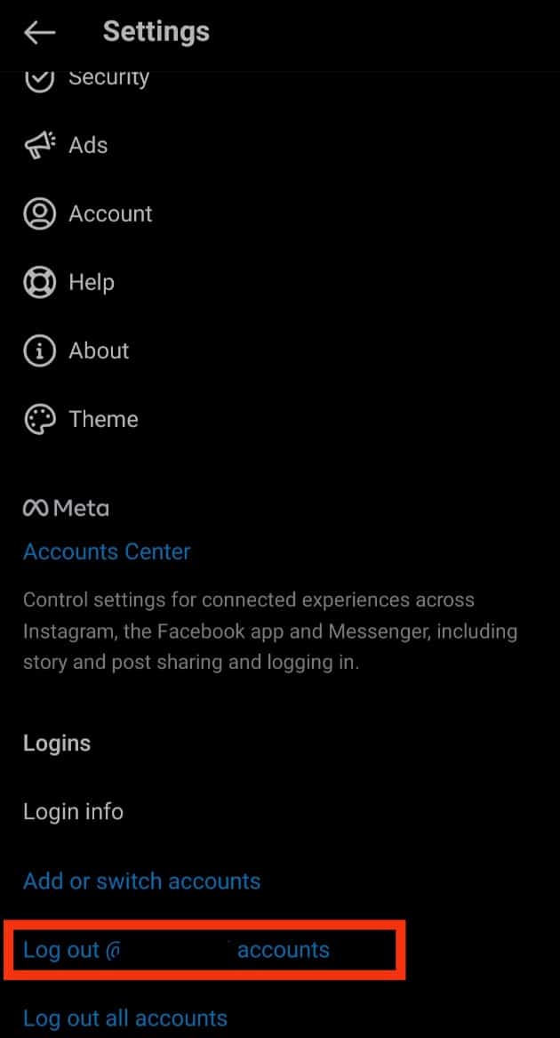 Tap on Log out_username accounts