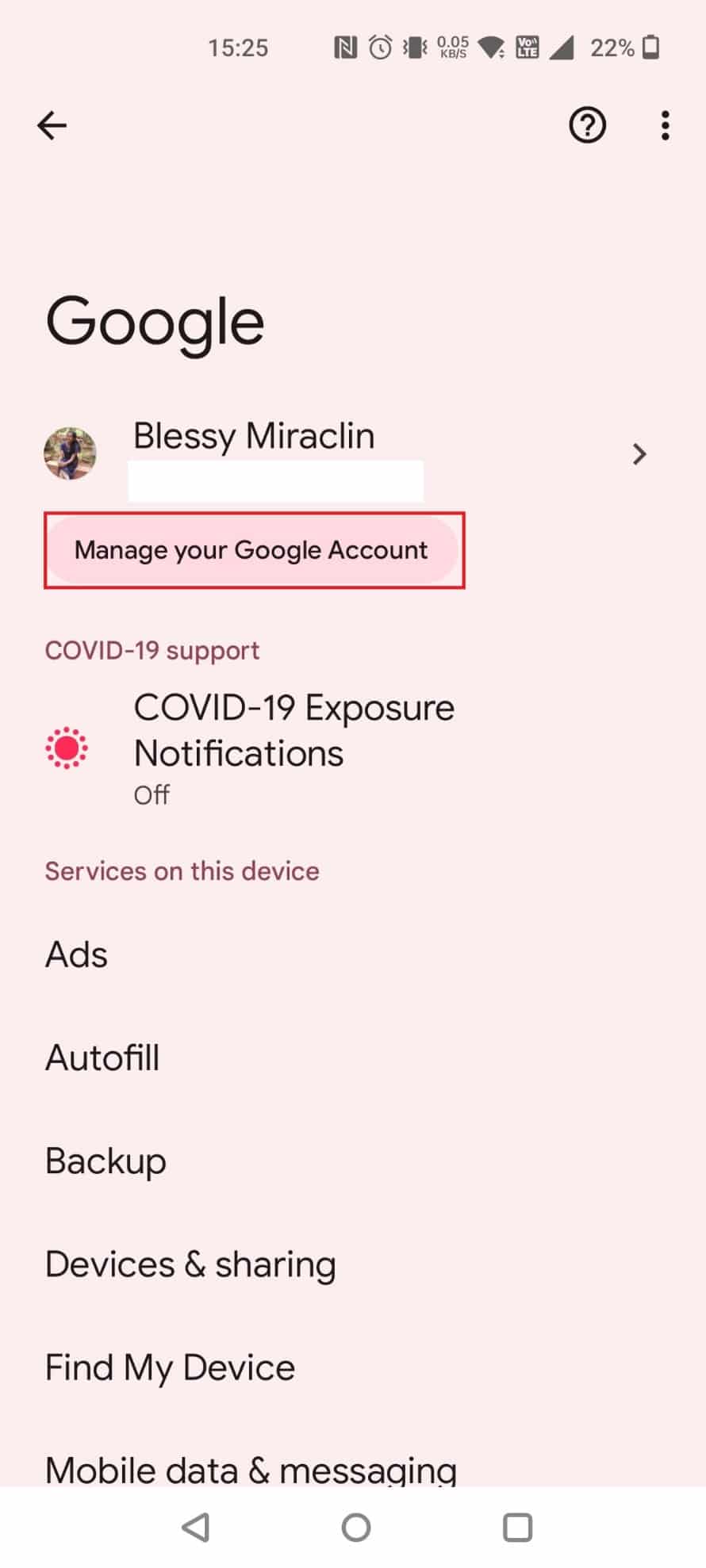 Tap on Manage your Google Account