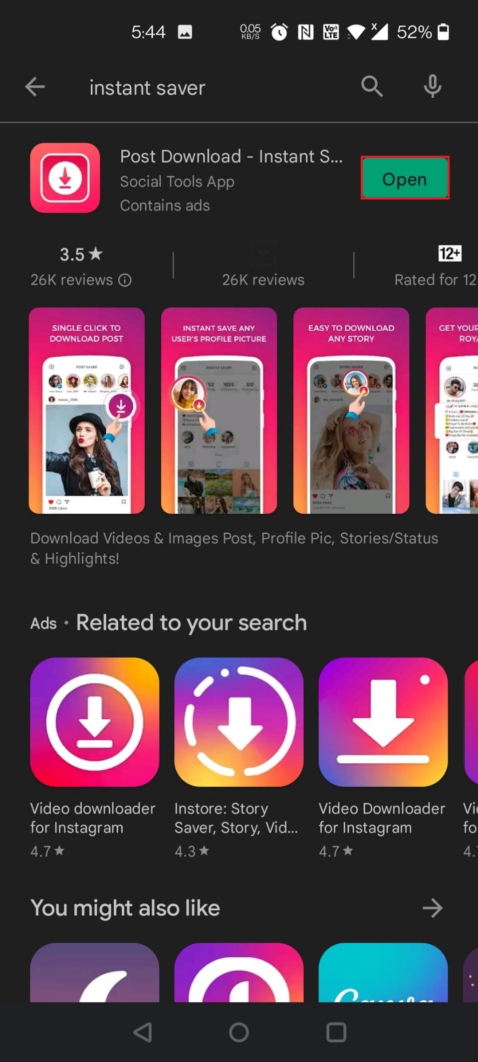 Tap on Open to launch the app | Can You See People’s Deleted Instagram Pictures