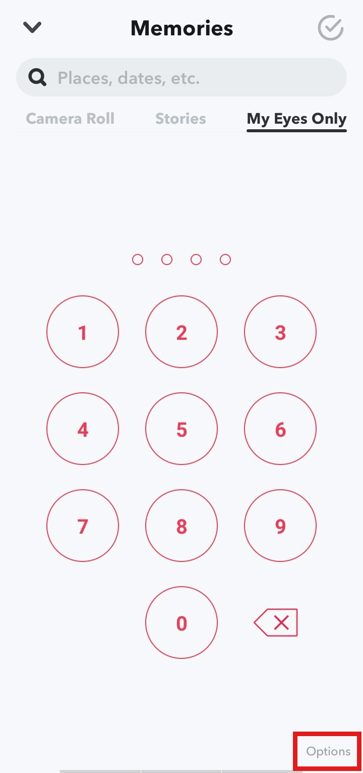 Tap on Options at the bottom-right of the screen. | How to Delete My Eyes Only on Snapchat