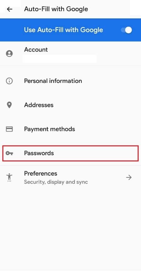 tap on passwords