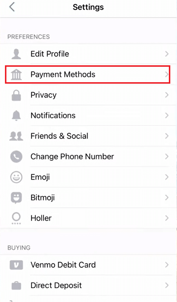 Tap on Payment Methods | How to Refund on Venmo