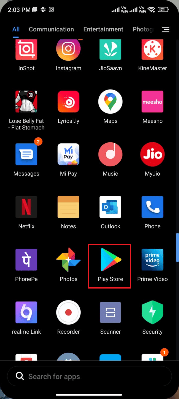 Toque Play Store desde su pantalla de inicio