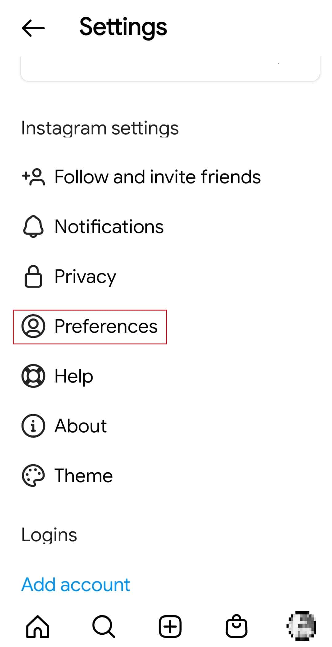 tap on preferences in Instagram Settings