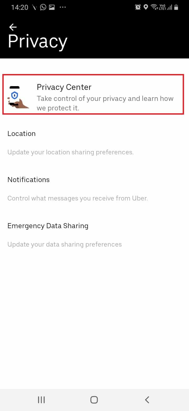 Tap on Privacy Center