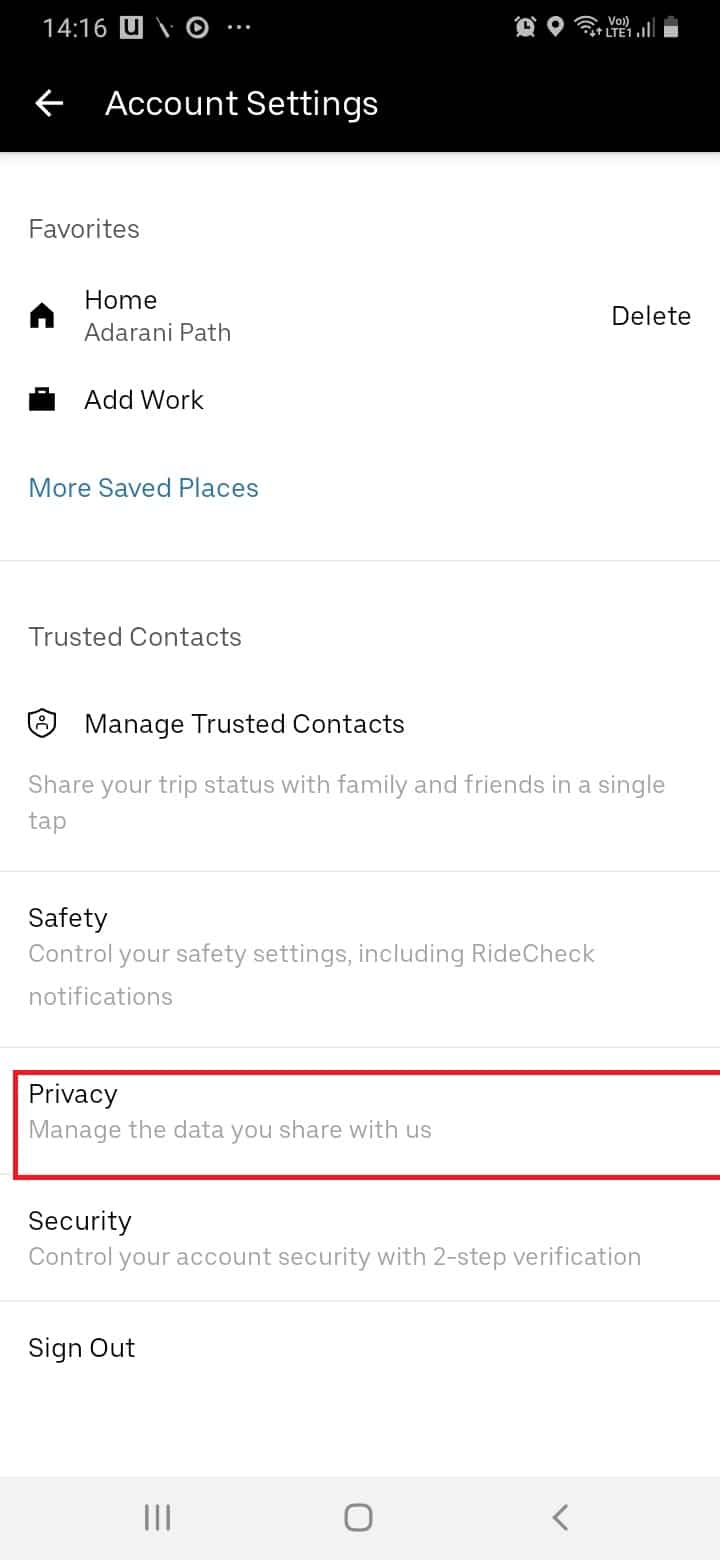 Tap on Privacy
