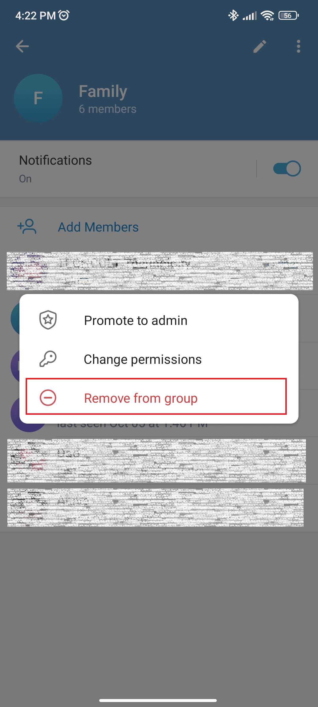 Tap on Remove from group 